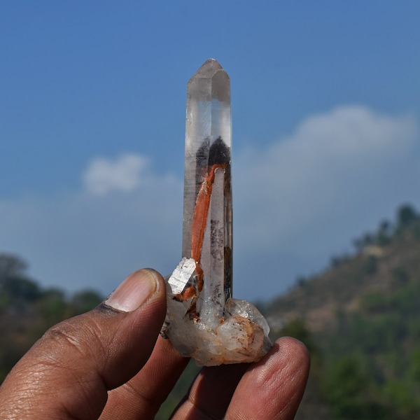 TIBETAN Atalantean Black PHANTOM QUARTZ. Himalayan Manifestation Smoky Nirvana Fire & Ice Abundance Skeletal Agnitite Crystal Wand.