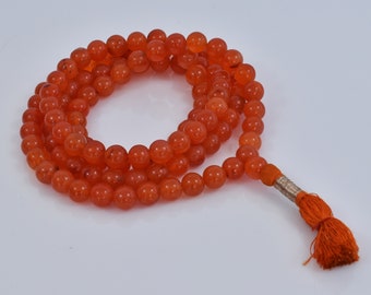 18" HIMALAYAN CARNELIAN 108 + 1 Meditation / Prayer Beads / Japa Mala. 10 mm Beads. Blessed and Initiated from India. Creativity & Fertility