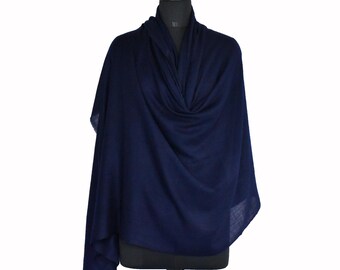 KASHMIR PASHMINA Meditation SHAWL.Hand Harvested, Hand Spun and Loomed Self Argyle Diamond Weave. 100% Cashmere. Deep Navy Blue. Ring Pass