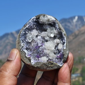 HIMALAYAN Optical CALCITE Clusters on Stellar Beam / Dog Tooth AMETHYST Crystal Matrix Geode Section From North India. Blessed & Initiated.