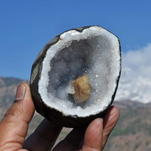 CALCITE Crystal on QUARTZ Matrix in Geode section. Himalayan Glacier Lemurian Ice From North India. Blessed Healer.