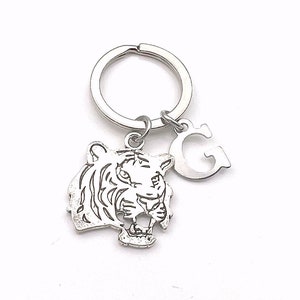 Tiger KeyChain / Silver Cat Keyring / Animal Key chain / Tiger King of the Jungle Jewelry / Silver charm / Gift for Son Daughter / Lion Head image 1