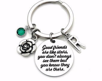 Best Friend Gift Keychain, Good friends are like stars, you don't always see them, but you know they are there Key Chain, Quote Present