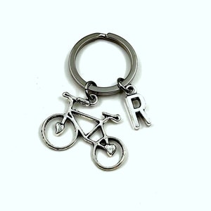 Bicycle Keyring, Cyclist Keychain, Personalized Biker Key chain, Gift for bicyclist present, Triathlete Triathlon with Initial bike rider