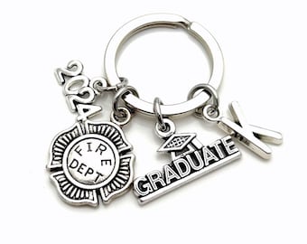 Firefighter Graduation Gift / 2024 Fireman's Grad KeyChain / Emblem Maltese Cross Keyring for him or her / Firewoman Graduate men women