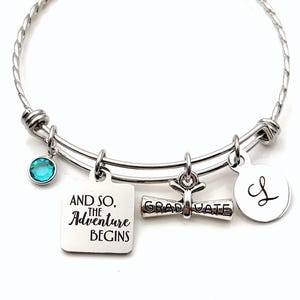 CLASS of 2026 Gift, Graduation gift, SENIOR 2027, Graduate bracelet, And so the adventure begins, Inspirational Jewelry, Present for her