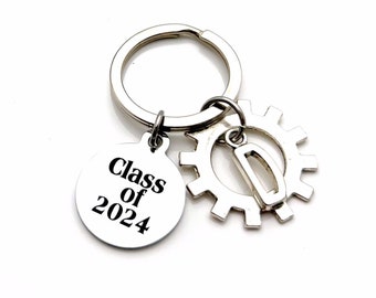 Mechanical Engineer Graduation KeyChain, Class of 2024 or other year Key Chain / Grad Present Gear Keyring / Gift for Mechatronics Mechanic