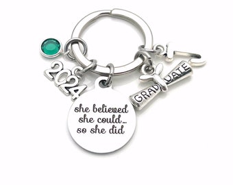 College Graduation Gift for Her Keychain, 2024 University Grad Student Key Chain, She believed she could so she did Present Canadian Seller