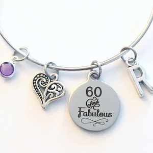 Regalo de 60 cumpleaños para mujeres, regalo para mujer de 60 años, joyería de 60 años y fabulosa, pulsera para mamá, regalo de sesenta años y fabuloso, su mejor amiga jefa