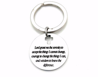 Serenity Prayer Gift, Religious Keychain, AA Sobriety Present, NA Sobriety Key Chain, Lord grant me the serenity Keyring, Medallion Coin