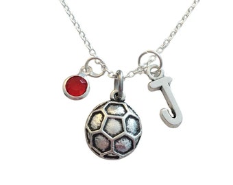 Soccer Ball Necklace, Soccer Jewelry, Silver Charm Pendant Gift for Teenage Girl Teen Sport Football present letter birthstone team Boy Lady