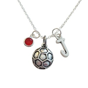 Collar con balón de fútbol, joyería de fútbol, colgante con dije de plata, regalo para adolescente, niña, deporte, fútbol, presente, letra, piedra de nacimiento, equipo, niño, niña