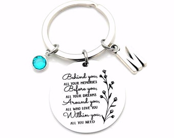 College Graduation Gift for Her Keychain / Behind you, all your memories ... quote Key Chain, Grad Present