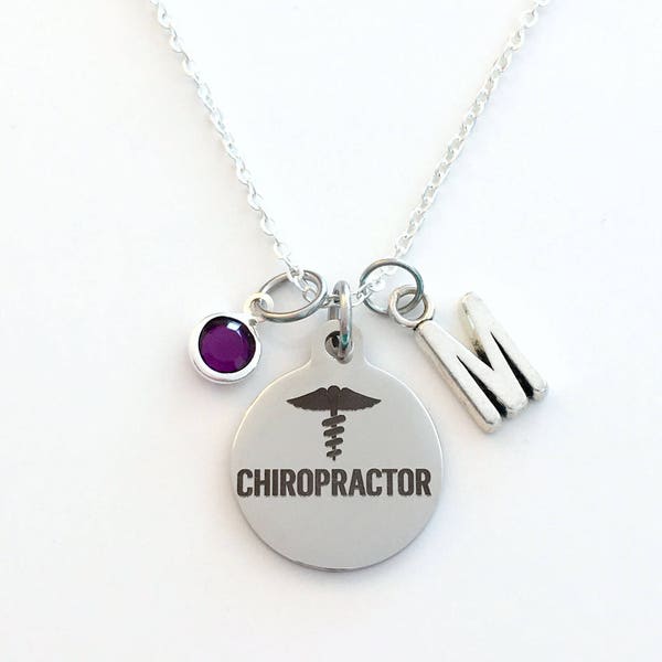 Chiropractor Necklace, Gift for Chiropractic Doctor Jewelry, Graduation Birthday Present Birthstone initial letter her silver him her spine