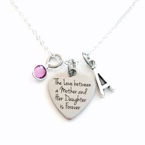 Joyas para mamá, El amor entre una madre y su hija es para siempre, Collar, Regalo para el Día de la Madre, Inicial de piedra de nacimiento para ella de a sus hijos