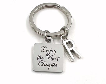 Enjoy the Next Chapter Key Chain, Book Lover Keychain, Gift for Retirement Keyring, Librarian Present, Graduation Gift reader women men