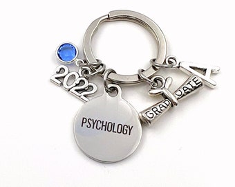 Graduation Gift for Psychology Keychain, 2022 Psychologist Psych Major Key Chain, Initial Birthstone Grad Present Keyring women her