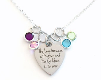 Mom Necklace with multiple birthstones Gift, The love between a Mother and Her Children is Forever Jewelry, Mother's Day Present 2 3 4 5 6 7