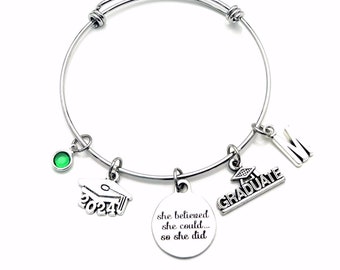 She believed she could so she did Graduation Gift / 2024 Grad Cap Charm Bracelet / School Student Jewelry / Silver Bangle / College for her