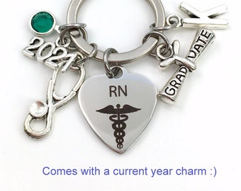 Graduation Gift for RN Keychain, 2022 Registered Nurse Key Chain, Nursing Keyring for her women letter initial custom Scroll stethoscope him