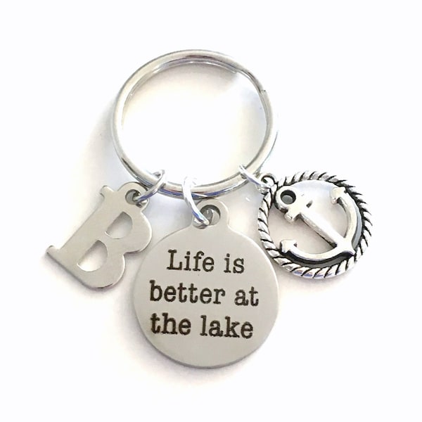 Lake Keychain Gift, Life is better at the Lake Key Chain, Cottage Keyring, Retirement Keychain, Custom with Initial, Fisherman's Present