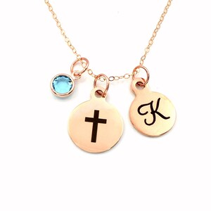 Collar de cruz, joyería de oro rosa de 14 quilates, amuleto religioso, regalo para el día de la madre, abuela, hija adolescente, niña adolescente