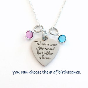 Muttertagsgeschenk, Mom Schmuck, Halskette für Mama von Kindern, mit mehreren Geburtsstein, Die Liebe zwischen einer Mutter und ihren Kindern ist für immer Bild 1