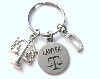 Lawyer Key Chain, Gift for Lawyer KeyChain Keyring, Law School Student Graduation Retirement Birthday Present Initial Personalized men women