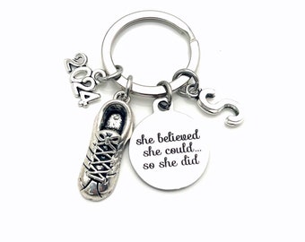 2024 Gift for Marathon Runner keychain, She believed she could so she did key chain Keyring, Track Running Present, Congratulations Run Half