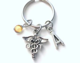 OT Gift, Occupational Therapist Present, Gift for OT KeyChain, OT Therapy Keyring, Occupational Therapist Key chain, medical caduceus charm