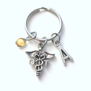 OT Gift, Occupational Therapist Present, Gift for OT KeyChain, OT Therapy Keyring, Occupational Therapist Key chain, medical caduceus charm
