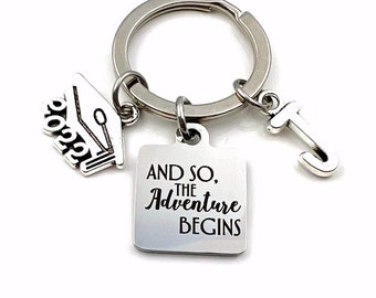 2022 Graduation Gift for Him Keychain / And so the adventure begins Key Chain / New Career Job Keyring / Graduate Present / Son Daughter BFF