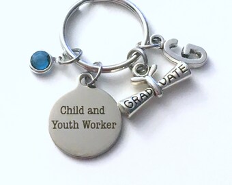 Graduation Gift for Child and Youth Worker Keychain, Scroll charm Key chain Keyring her women letter initial Social Councillor men