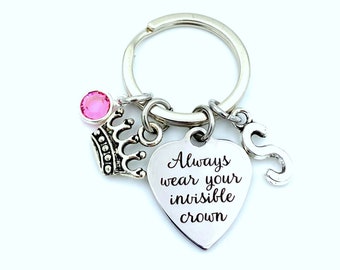 Always wear your Invisible Crown Keychain / Daughter Key Chain / Silver Tiara Charm Keyring / Gift for daughter or Granddaughter Present