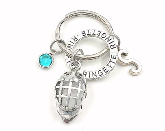 Ringette Goalie Keychain, Gift for Ringette Player Key Chain, Silver Team Sport Keyring, Coach Present, Mask Helmet,  Personalized Charm