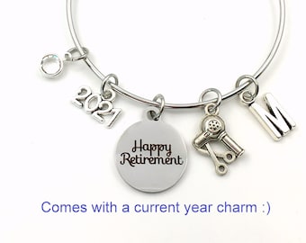 Retirement Gift for Hairdresser Jewelry / 2024 Hair Stylist Charm Bracelet / Salon Owner Present / Women hair comb / Silver Bangle Coworker