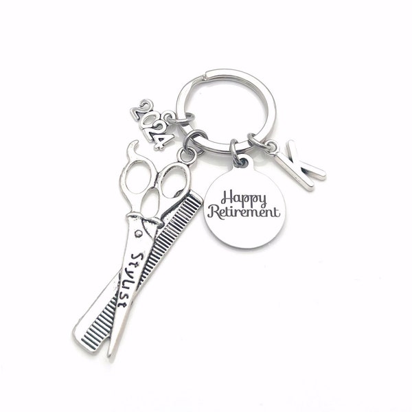 Retirement Gift for Hairdresser Keychain, 2024 Hair Dresser Stylist Key chain, Salon Keyring, Retire Coworker scissors present men 2025