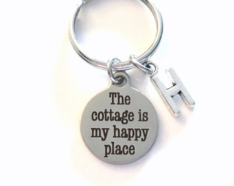 The cottage is my happy place Keychain, Cottage Key Chain, Cabin Lake house Present Jewelry, Canadian Seller Shop Canada women men him her
