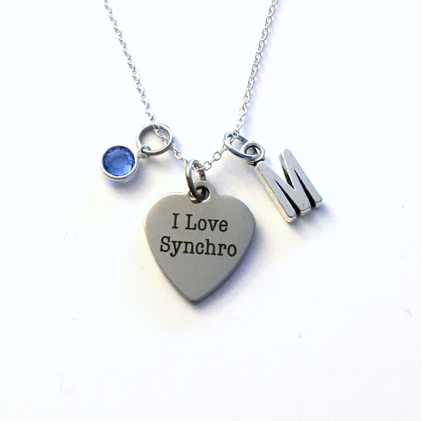 Gifts for Synchronized Swimming Necklace / I love Synchro Jewelry / Swimmer Swim Team Present / Silver Charm / Thank you Gift for Swim Coach