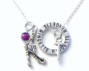 Ringette Necklace, 16&quot; Girl&#39;s Jewelry, Gift for Teammate Player Silver Circle Charm, letter initial Canadian seller PEI Little Young Teenage