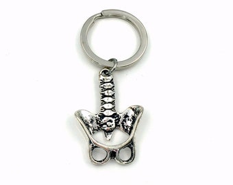 Pelvis Keychain, Human Spine Keyring, Gift for Orthopedic Surgeon Keyring, Pelvic Nurse Specialist Key Chain, silver Anatomical Bones Charm