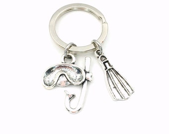 Scuba Diver's Key Chain, Snorkeling KeyChain Diver Keyring, Diving Instructor Gift birthday present Christmas Water Fin Charm Snorkel Mask