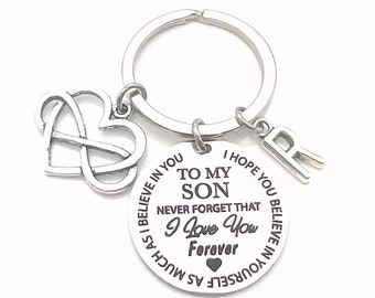 To My Son, Never forget that I love you forever I hope you believe in yourself as much as I believe in you Keychain, Gift from Mom present