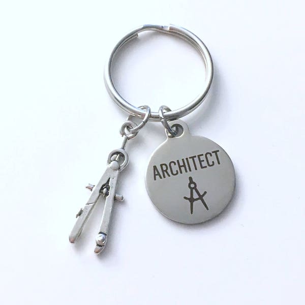 Llavero de arquitecto, llavero de arquitecto, regalo actual para estudiantes de tecnología arquitectónica, llavero de graduación de arquitectura, anillo de letra inicial