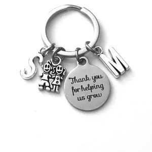 Thank you for helping us grow Key Chain, Gift for Au Pair Keychain, Guardian Keyring Jewelry, Multiple letter birthstones 2 3 4 5 6 present image 1