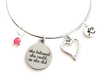 She believed she could so she did Bracelet, Job Promotion Gift, Daughter or Granddaughter Jewelry, Graduation Present, Proud Achievement