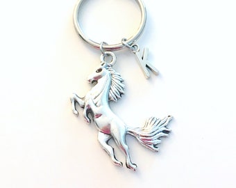 Horse Keychain, Stallion Key Chain, Large Pony Silver Charm Equestrian Custom Personalized Gift for Teen Boy him animal lover running rodeo