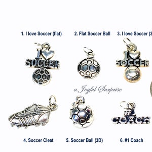 Soccer Charm, Your choice Soccer Ball, Cleat, I love Soccer, 1 Coach, Football Cleat Pendant 1 Silver Soccer Charm Add on or Separate image 1