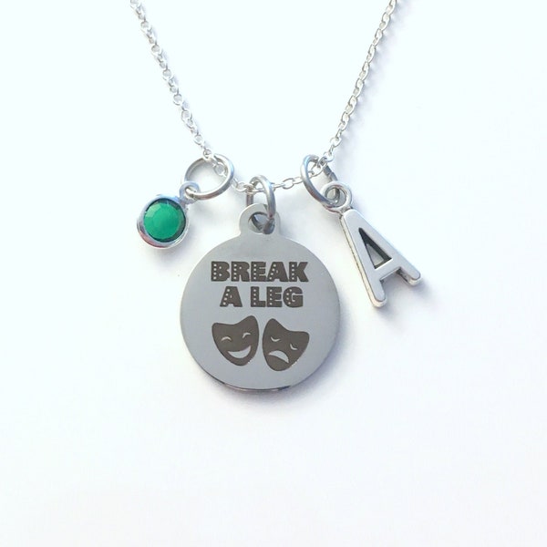 Break a leg Gift Necklace, Musical Theatre Jewelry, Gift for Opening Night, Comedy Tragedy Drama Mask Present her him Personalized Theater