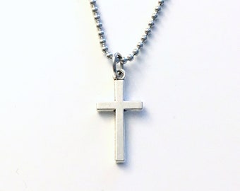 Collier croix homme pour homme / Bijoux crucifix / Cadeau religieux pour adolescent / Cadeau de première communion / Confirmation chaîne boule de perles pour adolescent